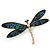 Gold Tone Teal Blue Snake Style Faux Leather Dragonfly Brooch - 70mm W - view 5
