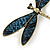 Gold Tone Teal Blue Snake Style Faux Leather Dragonfly Brooch - 70mm W - view 2