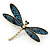 Gold Tone Teal Blue Snake Style Faux Leather Dragonfly Brooch - 70mm W - view 6