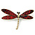 Gold Tone Dark Red Snake Style Faux Leather Dragonfly Brooch - 70mm W - view 2