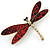 Gold Tone Dark Red Snake Style Faux Leather Dragonfly Brooch - 70mm W - view 4