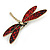 Gold Tone Dark Red Snake Style Faux Leather Dragonfly Brooch - 70mm W - view 3