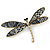 Gold Tone Black/ White Snake Style Faux Leather Dragonfly Brooch - 70mm W - view 2