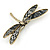 Gold Tone Black/ White Snake Style Faux Leather Dragonfly Brooch - 70mm W - view 5