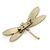 Gold Tone Black/ White Snake Style Faux Leather Dragonfly Brooch - 70mm W - view 3