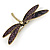 Gold Tone Purple Snake Style Faux Leather Dragonfly Brooch - 70mm W - view 3