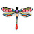 Multicoloured Acrylic Bead Dragonfly Brooch with Dangling Tail In Silver Tone - 85mm