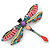 Multicoloured Acrylic Bead Dragonfly Brooch with Dangling Tail In Silver Tone - 85mm - view 5