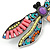Multicoloured Acrylic Bead Dragonfly Brooch with Dangling Tail In Silver Tone - 85mm - view 2