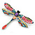 Multicoloured Acrylic Bead Dragonfly Brooch with Dangling Tail In Silver Tone - 85mm - view 6