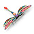 Multicoloured Acrylic Bead Dragonfly Brooch with Dangling Tail In Silver Tone - 85mm - view 3