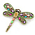 Multicoloured Acrylic Bead, Crystal Dragonfly Brooch In Antique Gold Tone - 75mm L - view 5