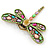 Multicoloured Acrylic Bead, Crystal Dragonfly Brooch In Antique Gold Tone - 75mm L - view 4