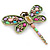 Multicoloured Acrylic Bead, Crystal Dragonfly Brooch In Antique Gold Tone - 75mm L - view 6