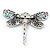 Multicoloured Acrylic Bead, Crystal Dragonfly Brooch In Antique Sivler Tone - 75mm L - view 3