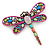 Multicoloured Acrylic Bead, Crystal Dragonfly Brooch In Antique Gold Tone - 75mm L - view 5