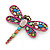 Multicoloured Acrylic Bead, Crystal Dragonfly Brooch In Antique Gold Tone - 75mm L - view 6