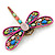 Multicoloured Acrylic Bead, Crystal Dragonfly Brooch In Antique Gold Tone - 75mm L - view 3
