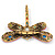 Multicoloured Acrylic Bead, Crystal Dragonfly Brooch In Antique Gold Tone - 75mm L - view 2