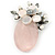 Handmade Light Pink Oval Resin with Mother Of Pearl Floral Detailing Brooch/ Pendant In Pewter Tone - 60mm L