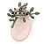 Handmade Light Pink Oval Resin with Mother Of Pearl Floral Detailing Brooch/ Pendant In Pewter Tone - 60mm L - view 5