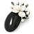 Handmade Black Oval Resin with Mother Of Pearl Floral Detailing Brooch/ Pendant In Pewter Tone - 60mm L - view 5