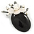 Handmade Black Oval Resin with Mother Of Pearl Floral Detailing Brooch/ Pendant In Pewter Tone - 60mm L - view 3