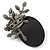 Handmade Black Oval Resin with Mother Of Pearl Floral Detailing Brooch/ Pendant In Pewter Tone - 60mm L - view 2