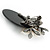 Handmade Black Oval Resin with Mother Of Pearl Floral Detailing Brooch/ Pendant In Pewter Tone - 60mm L - view 4