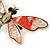 Vintage Inspired Metallic Silver/ Red Glitter Foil Dragonfly Brooch In Gold Tone - 65mm - view 3