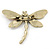 Vintage Inspired Metallic Silver/ Red Glitter Foil Dragonfly Brooch In Gold Tone - 65mm - view 2