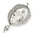 Clear Glass Stone Leaf Brooch In Rhodium Plated Metal - 60mm L - view 5