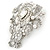 Bridal/ Wedding Clear Austrian Crystal, White Glass Pearl Corsage Brooch In Rhodium Plating - 65mm L - view 2