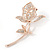 Exquisite Clear Austrian Crystal, Cz Rose Brooch In Gold Plated Metal - 70mm L - view 6