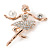 Gold Plated Clear Austrian Crystal, Glass Pearl Ballerina Brooch - 40mm L