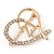 Gold Plated Clear Crystal Open Cut Heart ''21'' Brooch - 35mm W - view 2