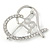 Rhodium Plated Clear Crystal Open Cut Heart ''18'' Brooch - 35mm W - view 2