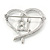 Rhodium Plated Clear Crystal Open Cut Heart ''18'' Brooch - 35mm W - view 3