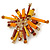 Orange, Brown Metal Bar and Citrine Crystal Cluster Brooch In Gold Tone - 55mm L - view 5