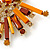 Orange, Brown Metal Bar and Citrine Crystal Cluster Brooch In Gold Tone - 55mm L - view 4