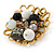 Black, Grey, White Glass, Resin Bead Floral Handmade Brooch In Gold Tone - 45mm L - view 2