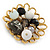 Black, Grey, White Glass, Resin Bead Floral Handmade Brooch In Gold Tone - 45mm L - view 5