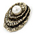 Vintage Inspired Textured, Crystal 'Shell' with Pearl Brooch In Antique Gold Metal - 45mm L - view 4