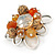 Orange, Brown Glass, Resin Bead Floral Handmade Brooch In Silver Tone - 40mm L - view 2