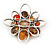 Orange, Brown Glass, Resin Bead Floral Handmade Brooch In Silver Tone - 40mm L - view 4