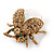Small Light Topaz Austrian Crystal, Freshwater Pearl Ladybug Brooch In Gold Tone Metal - 22mm L - view 5
