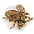 Small Light Topaz Austrian Crystal, Freshwater Pearl Ladybug Brooch In Gold Tone Metal - 22mm L - view 6