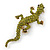 Olive Green Austrian Crystal Lizard Brooch In Gold Tone - 50mm L