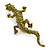 Olive Green Austrian Crystal Lizard Brooch In Gold Tone - 50mm L - view 6