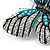 Black, Clear Austrian Crystal with Light Blue Bead 'Zebra' Butterfly Brooch In Rhodium Plating - 50mm L - view 6